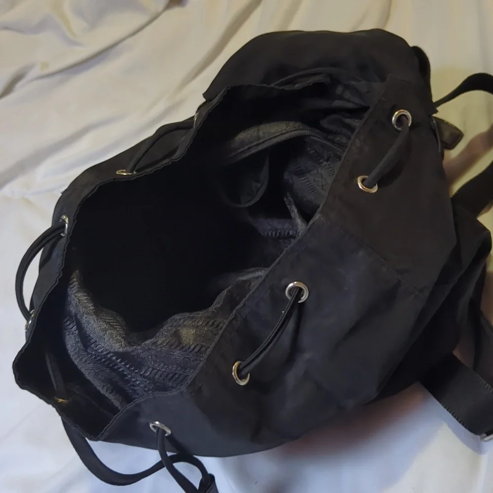 Prada Tessuto Black Nylon Backpack Double Pocket Drawstring Buckle Designer - Picture 8 of 11